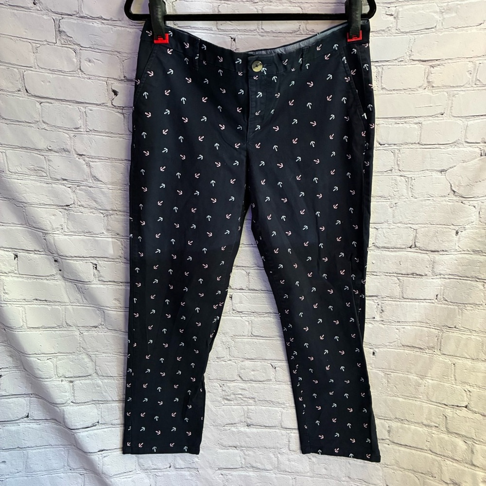 Tommy Hilfiger Hampton Stretch White Anchor Print Navy Blue Pants Womens Sz 12‎